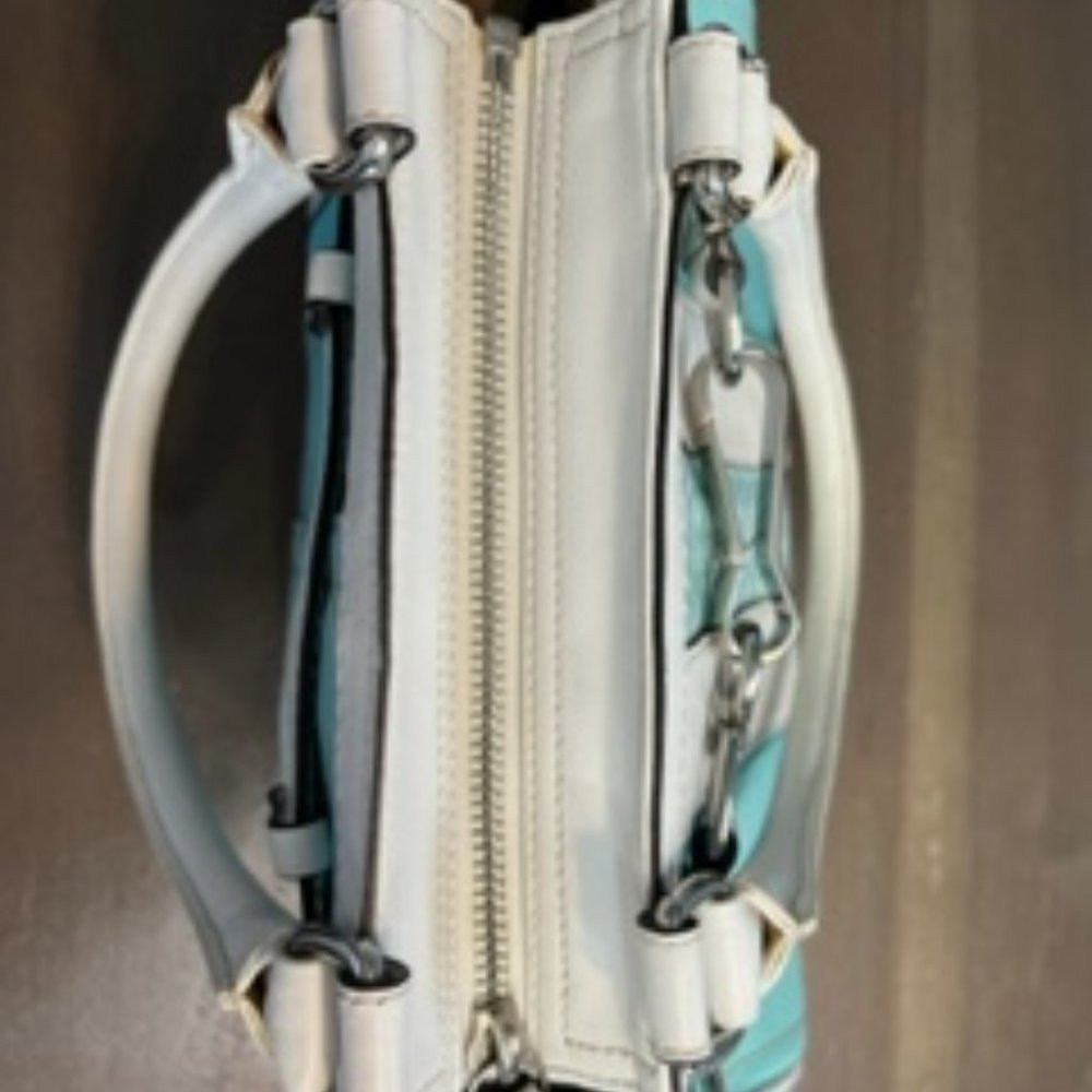 Coach Turquoise and White Stachel Tote Handbag - Picture 4 of 8